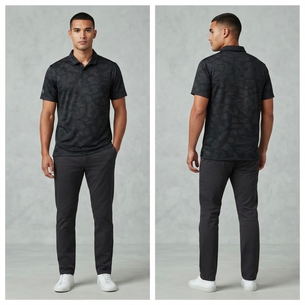 Nike Golf Dri-FIT Camo Leopard Print Polo Shirt Black DA3067-010 Mens Large